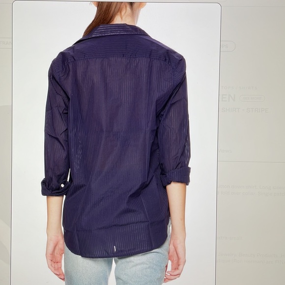 FRANK & EILEEN Eileen Sheer Poplin Striped Navy Shirt - Picture 5 of 16